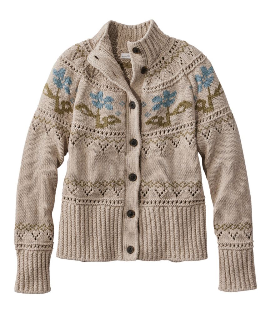 Women's Signature Cotton Fisherman Sweater, Short Cardigan Fair Isle