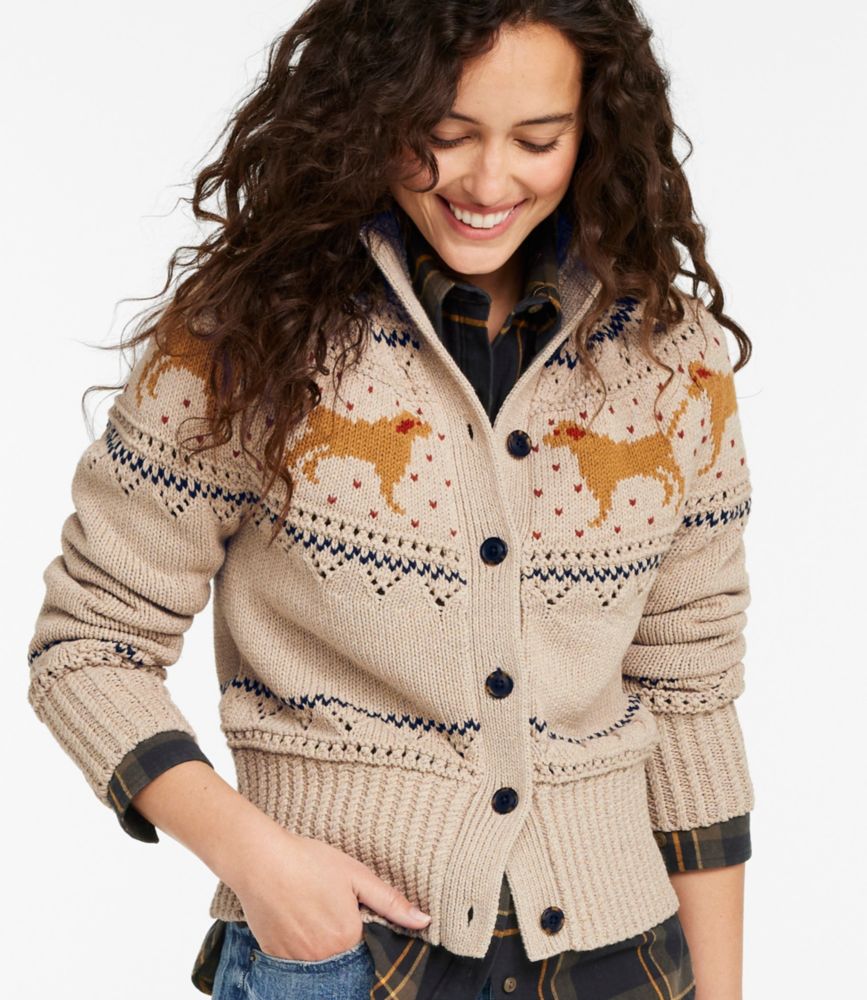 Women's Signature Cotton Fisherman Sweater, Short Cardigan Fair Isle