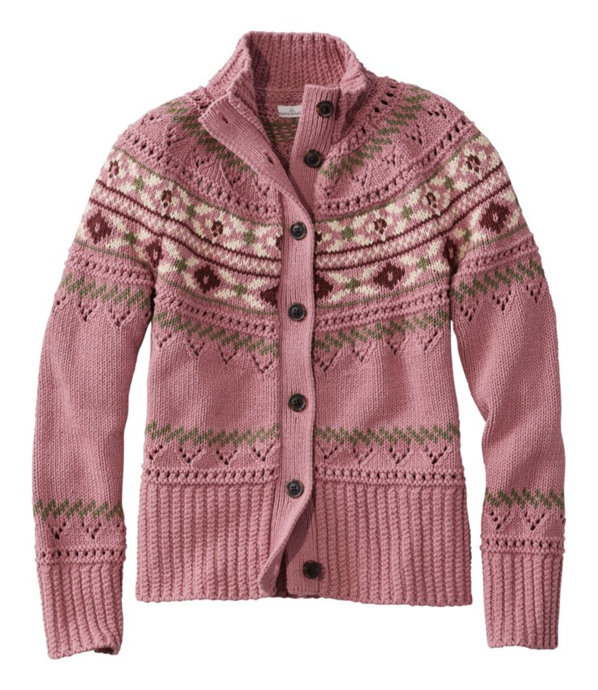 Women's Signature Cotton Fisherman Sweater, Short Cardigan Fair Isle