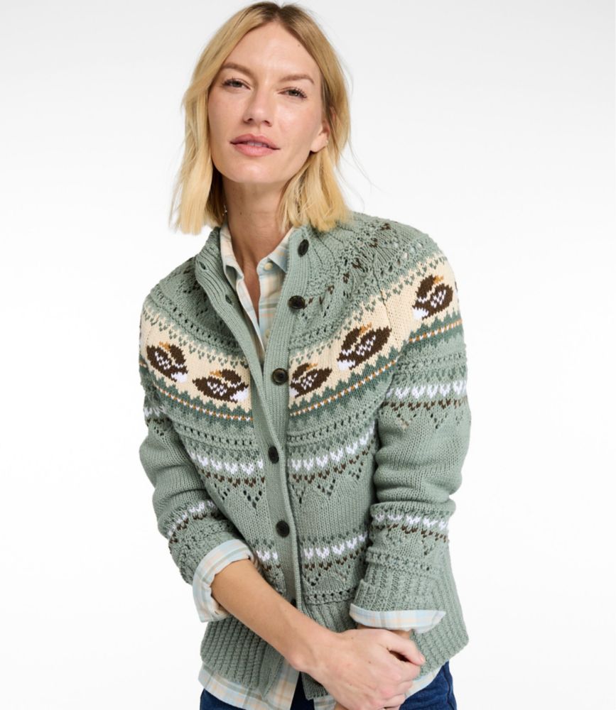 Women's Signature Cotton Fisherman Sweater, Short Cardigan Fair Isle