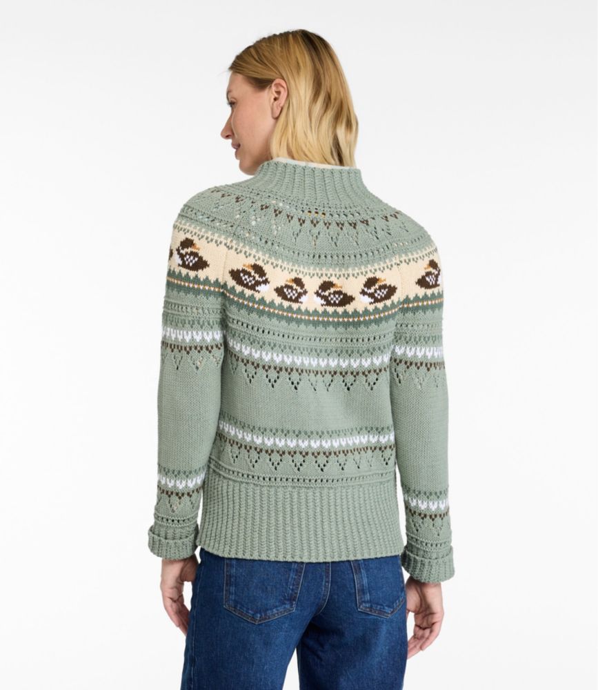 Women's Signature Cotton Fisherman Sweater, Short Cardigan Fair Isle