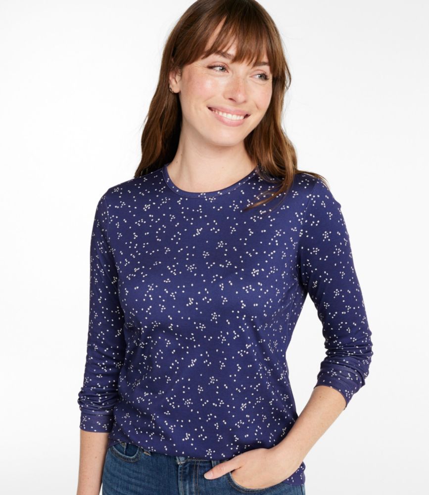 Women's Pima Cotton Tee, Long-Sleeve Crewneck Print