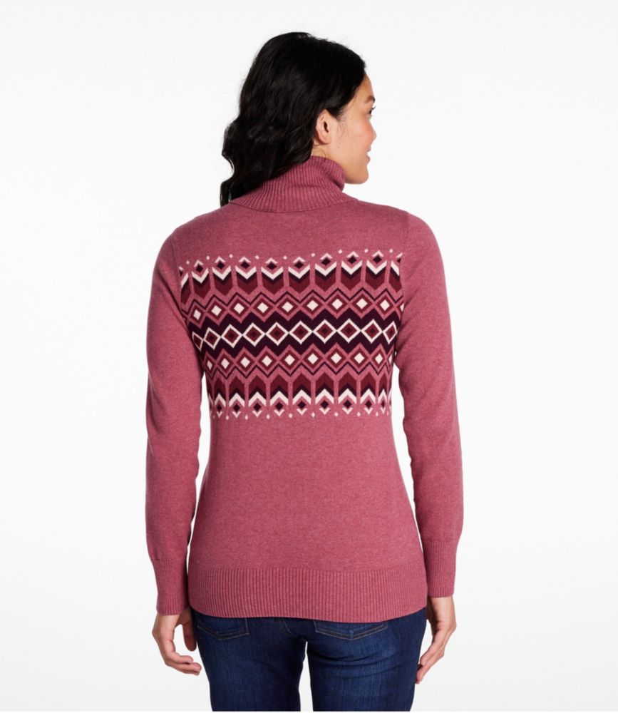 Women's Cotton/Cashmere Sweater, Turtleneck Intarsia, Dark Plum Rose Heather Fair Isle, small image number 3