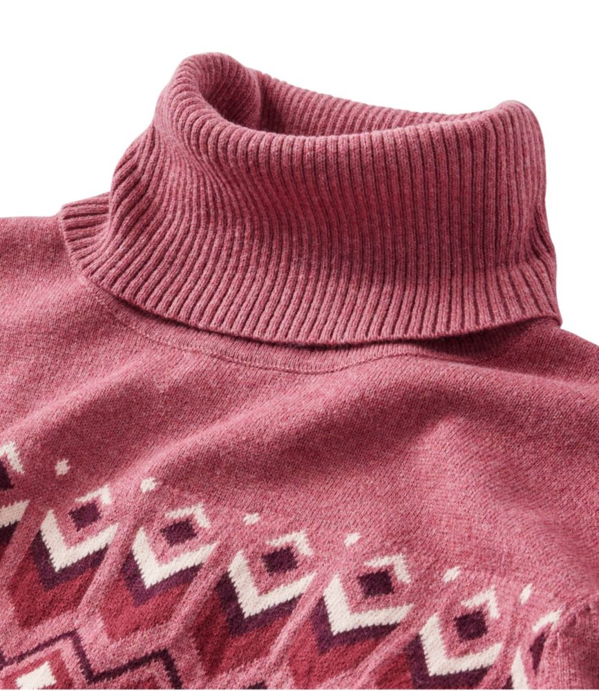 Women's Cotton/Cashmere Sweater, Turtleneck Intarsia, Dark Plum Rose Heather Fair Isle, small image number 4