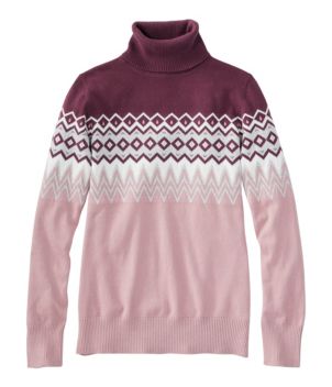 Women's Cotton/Cashmere Sweater, Turtleneck Intarsia