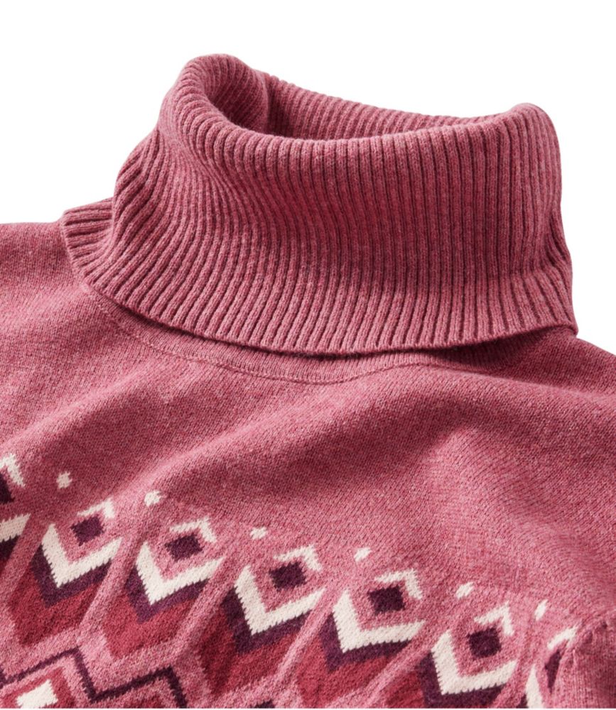 Women's Cotton/Cashmere Sweater, Turtleneck Intarsia