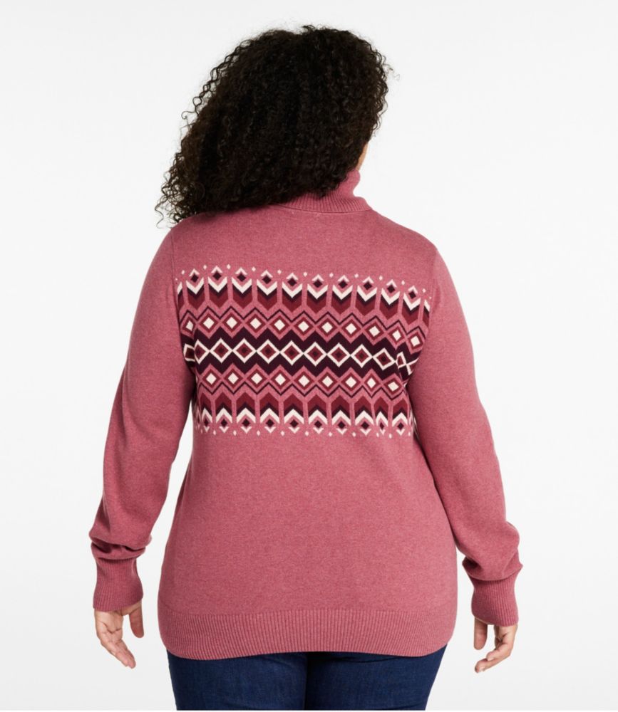 Women's Cotton/Cashmere Sweater, Turtleneck Intarsia, Dark Plum Rose Heather Fair Isle, small image number 3