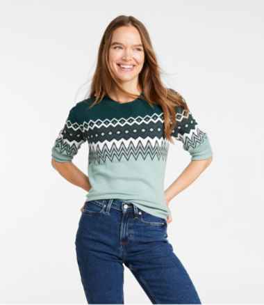 Women's Cotton/Cashmere Sweater, Crewneck Intarsia