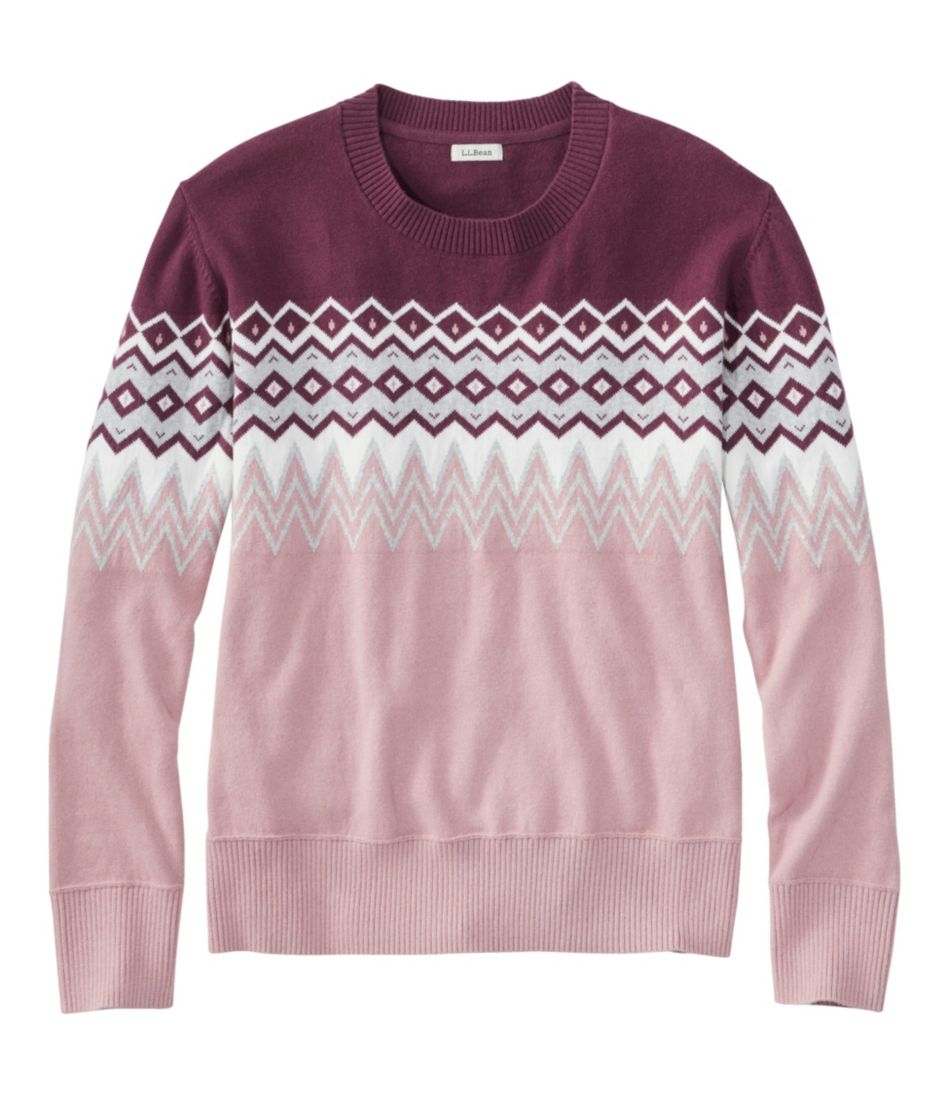 Women's Cotton/Cashmere Sweater, Crewneck Intarsia