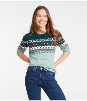 Women's Cotton/Cashmere Sweater, Crewneck Intarsia