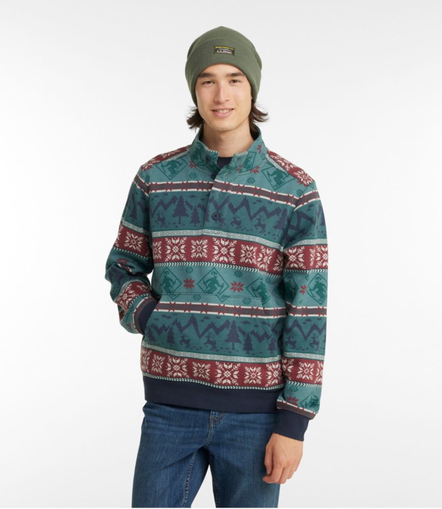 Men's L.L.Bean 1912 Sweatshirt, Button-Mock, Print, Burgundy Fair Isle, small image number 2