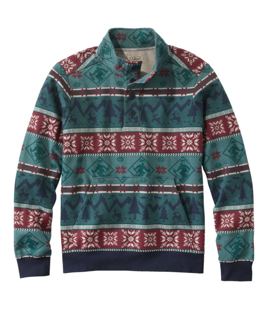 Men's L.L.Bean 1912 Sweatshirt, Button-Mock, Print, Burgundy Fair Isle, small image number 1