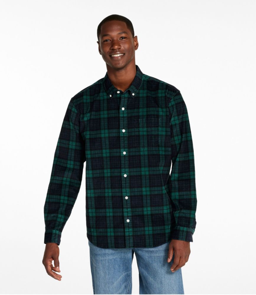 Men's Comfort Stretch Corduroy Shirt, Long-Sleeve, Traditional Untucked Fit, Print, Blackwatch, small image number 2