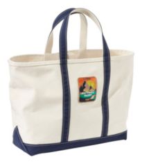 LL Bean Freeport Maine Canvas Boat And Tote Natural Blue Trim Size XL 17H x  18W