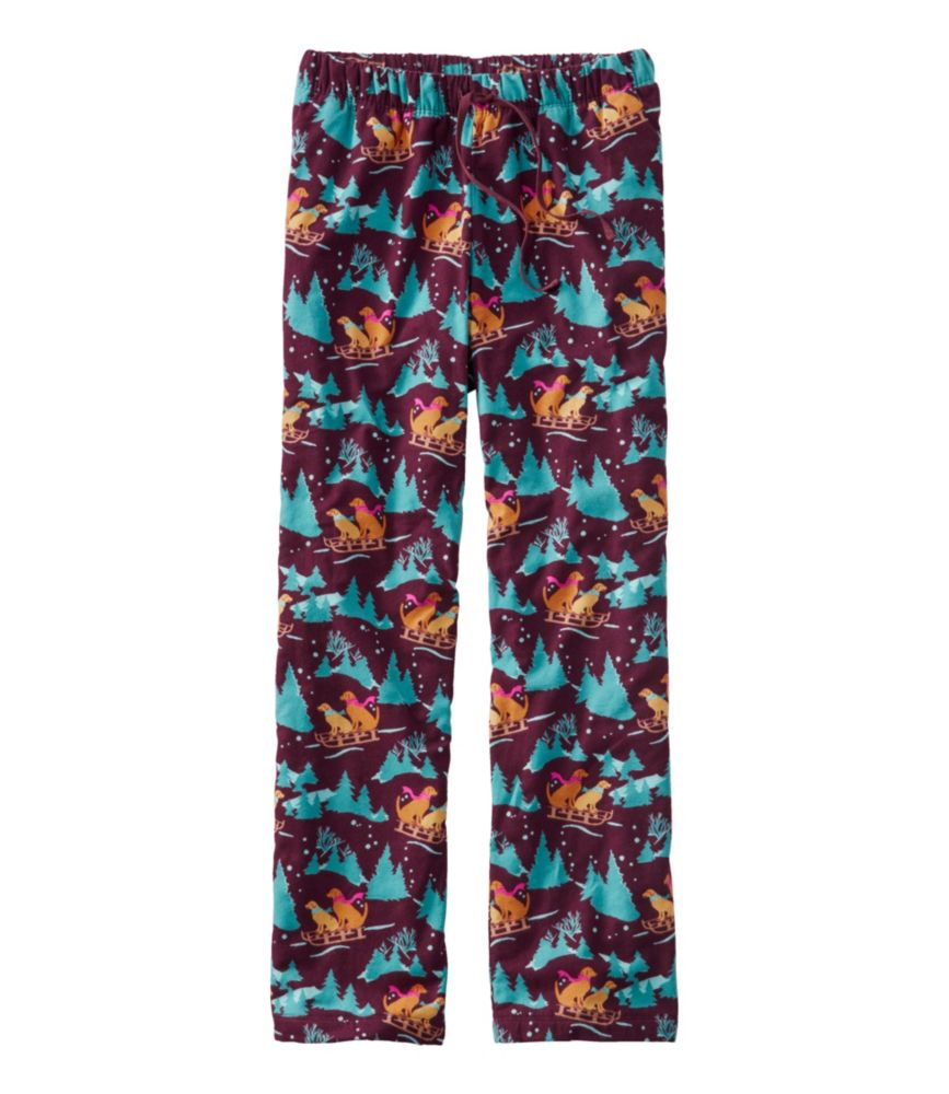 L.L.Bean Flannel Sleep Pants, Print Fleece-Lined, Deep Wine Sledding Dogs, small image number 1