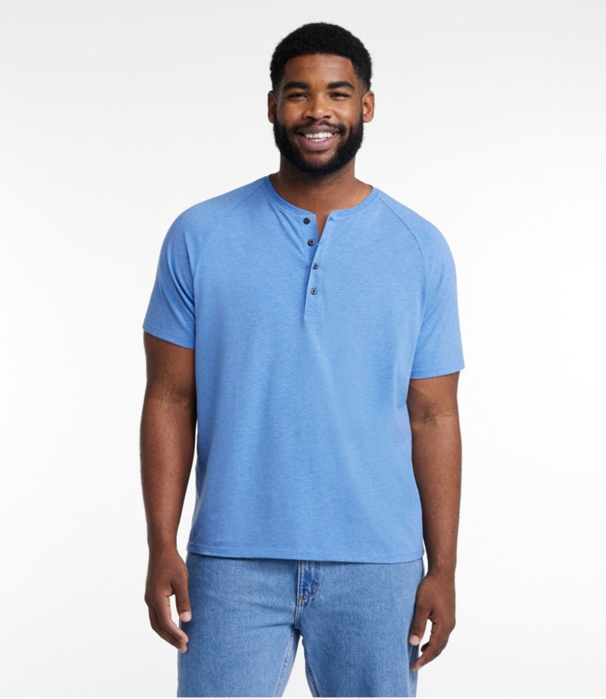 Men's Comfort Stretch Pima Tee Shirt, Short-Sleeve Henley, Arctic Blue Heather, small image number 4