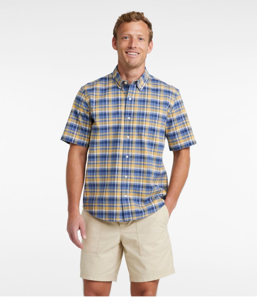 Men's Comfort Stretch Oxford, Traditional Untucked Fit, Short-Sleeve, Plaid, Bayside Blue, small image number 2