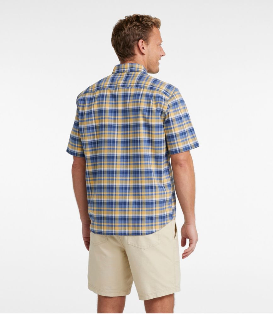 Men's Comfort Stretch Oxford, Traditional Untucked Fit, Short-Sleeve, Plaid, Bayside Blue, small image number 3