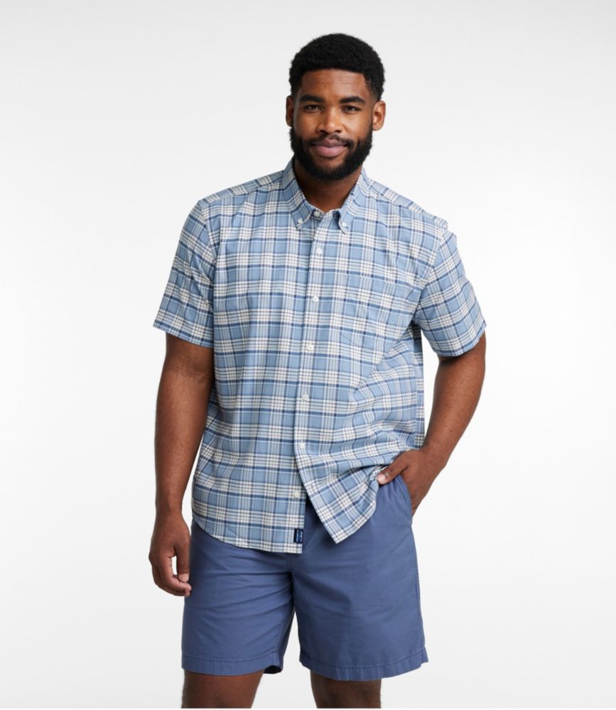 Men's Comfort Stretch Oxford, Traditional Untucked Fit, Short-Sleeve, Plaid, Faded Orange, small image number 4