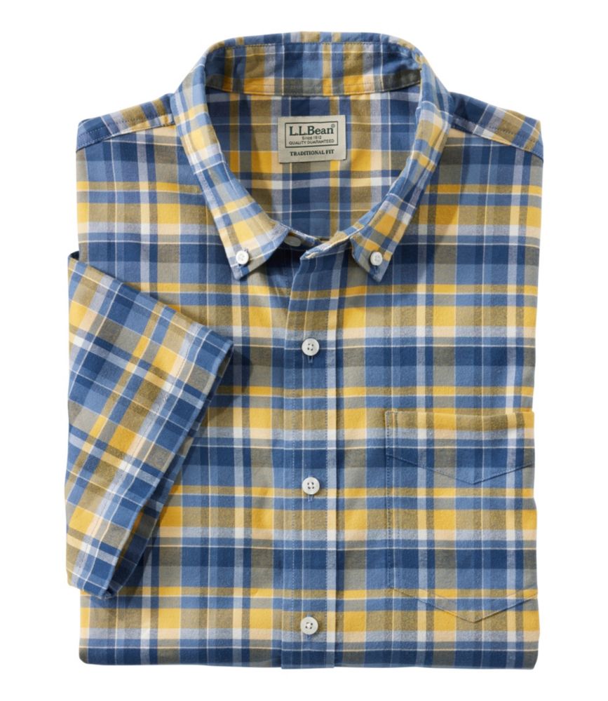 Men's Comfort Stretch Oxford, Traditional Untucked Fit, Short-Sleeve, Plaid, Goldenrod, small image number 1
