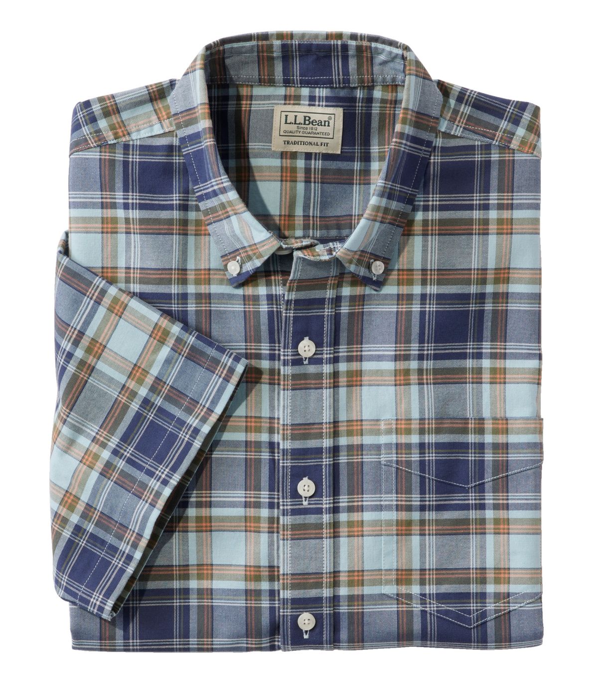 Men's Comfort Stretch Oxford, Traditional Untucked Fit, Short-Sleeve, Plaid