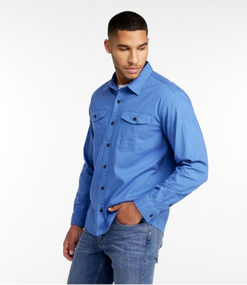 Men's Lakewashed Twill Shirt, Traditional Untucked Fit, Bright Blue, small image number 2