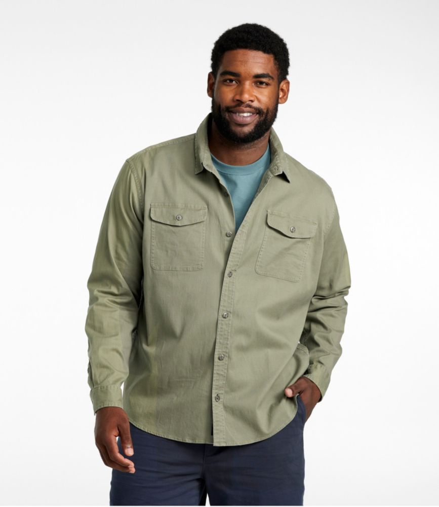 Men's Lakewashed Twill Shirt, Traditional Untucked Fit, Deep Olive, small image number 4