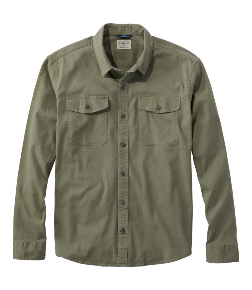 Men's Lakewashed Twill Shirt, Traditional Untucked Fit, Deep Olive, small image number 1