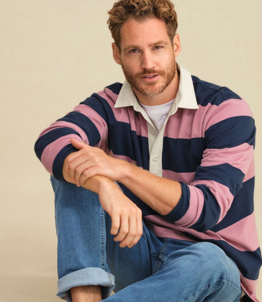 Men's Bean's Vintage Soft Rugby, Stripe, Bone/Deep Blue, small image number 9