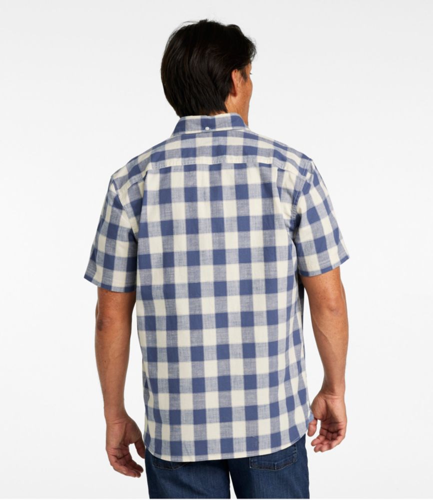 Men's Comfort Stretch Chambray Shirt, Slightly Fitted Untucked Fit, Short-Sleeve, Plaid, Bright Mariner, small image number 3