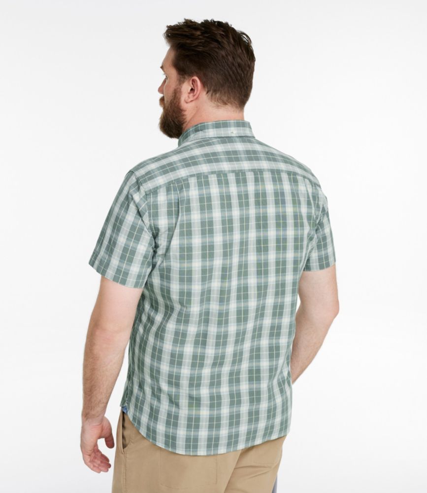 Men's Comfort Stretch® Chambray Shirt, Slightly Fitted Untucked Fit, Short-Sleeve, Plaid, Sea Green, small image number 5