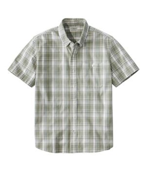 Men's Comfort Stretch Chambray Shirt, Slightly Fitted Untucked Fit, Short-Sleeve, Plaid