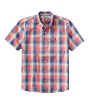 Men's Comfort Stretch® Chambray Shirt, Slightly Fitted Untucked Fit, Short-Sleeve, Plaid