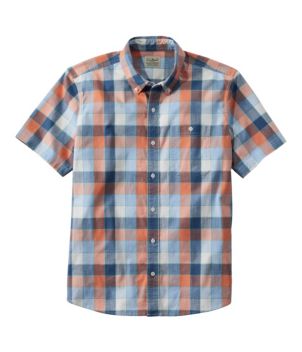 Men's Comfort Stretch Chambray Shirt, Slightly Fitted Untucked Fit, Short-Sleeve, Plaid