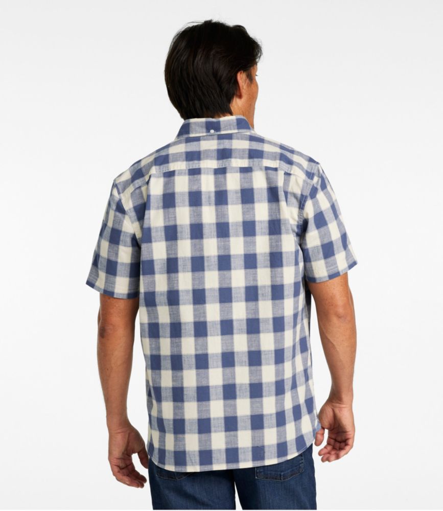 Men's Comfort Stretch® Chambray Shirt, Slightly Fitted Untucked Fit, Short-Sleeve, Plaid