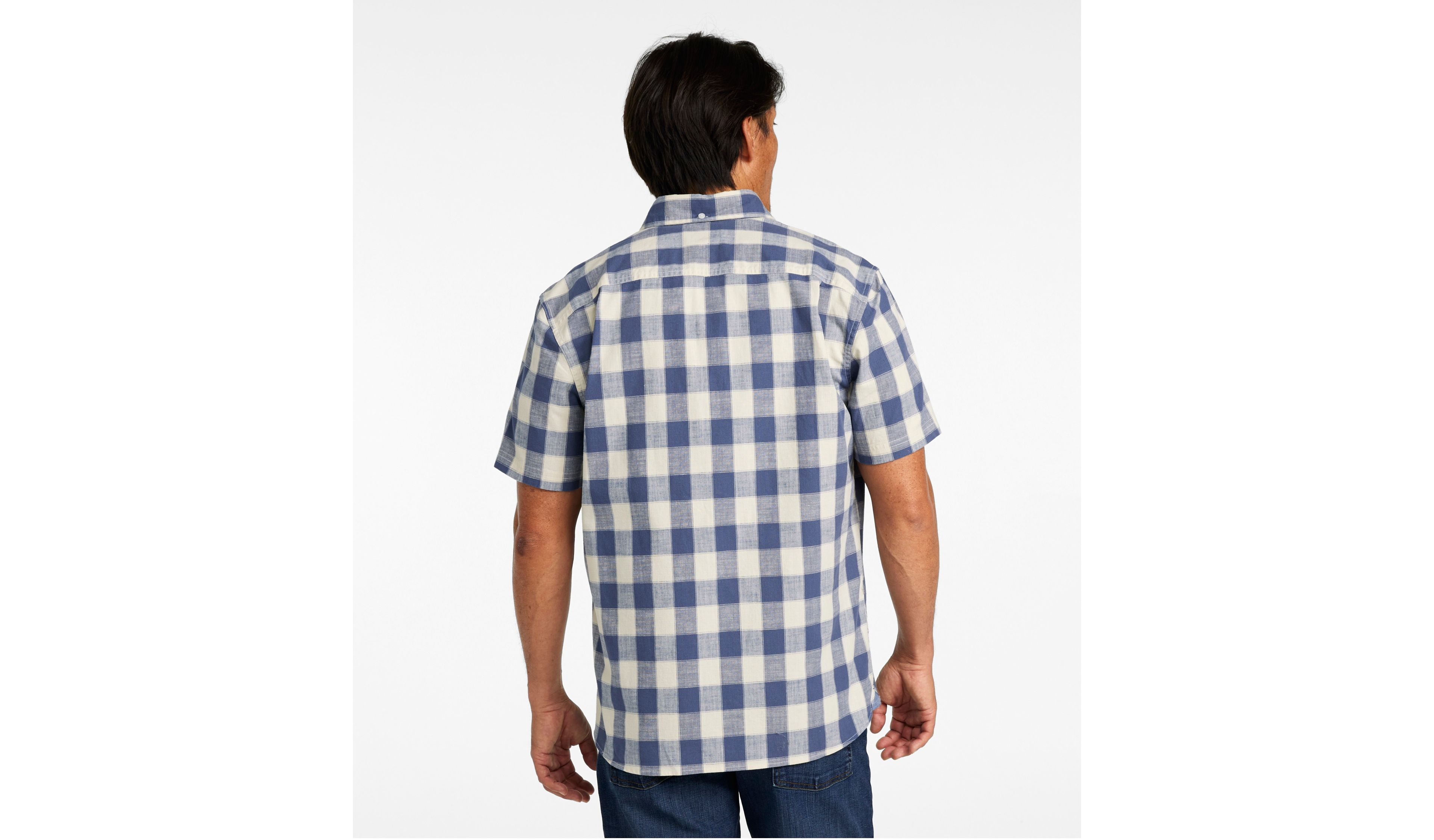 Men's Comfort Stretch® Chambray Shirt, Slightly Fitted, Short-Sleeve, Plaid