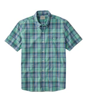 Men's Comfort Stretch® Chambray Shirt, Slightly Fitted Untucked Fit, Short-Sleeve, Plaid