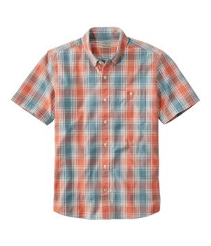 Men's Comfort Stretch® Chambray Shirt, Slightly Fitted Untucked Fit, Short-Sleeve, Plaid