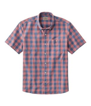 Men's Comfort Stretch® Chambray Shirt, Slightly Fitted Untucked Fit, Short-Sleeve, Plaid