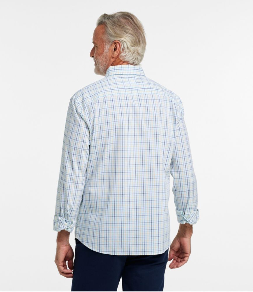 Men's Comfort Stretch Performance Shirt, Long-Sleeve, Slightly Fitted Untucked Fit, Plaid, Clear Water, small image number 3