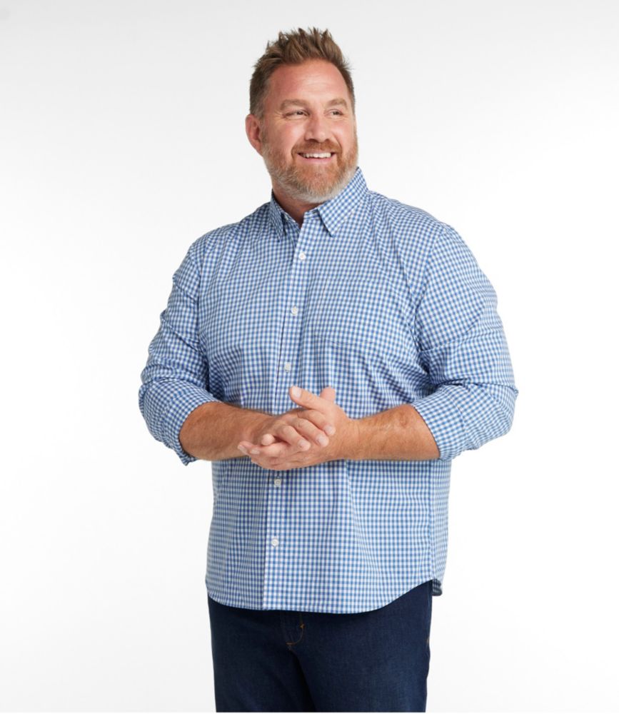 Men's Comfort Stretch Performance® Shirt, Long-Sleeve, Slightly Fitted Untucked Fit, Plaid, Clear Water, small image number 4
