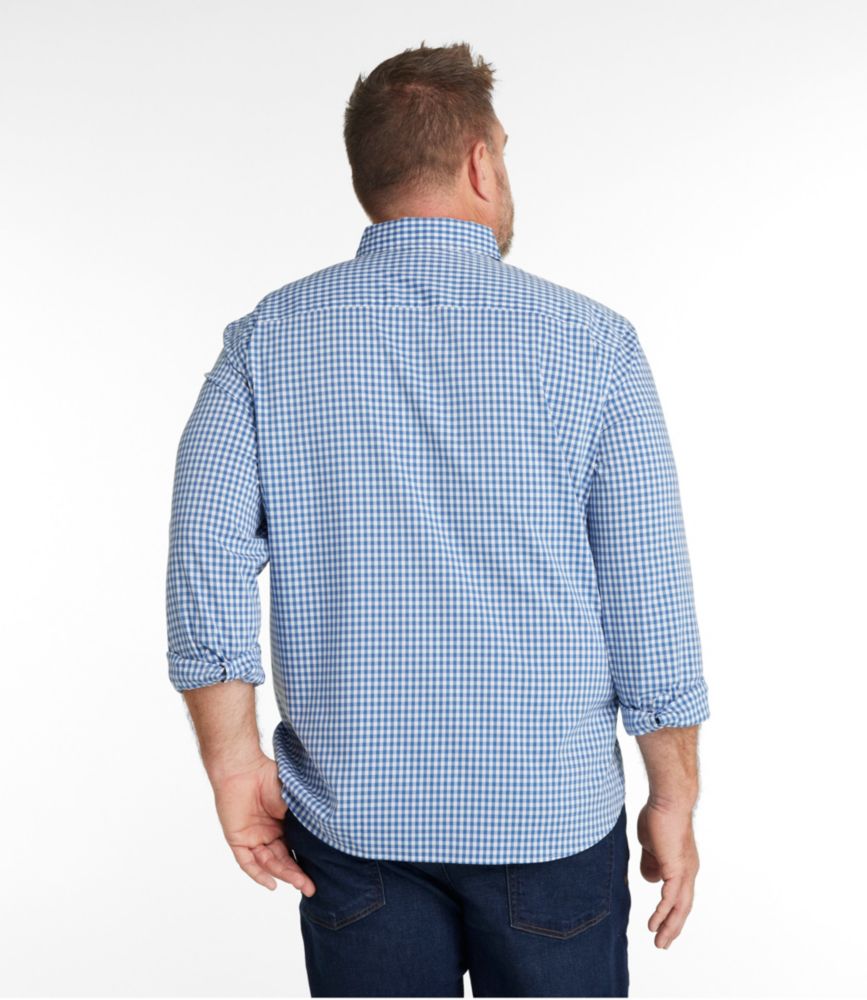 Men's Comfort Stretch Performance Shirt, Long-Sleeve, Slightly Fitted Untucked Fit, Plaid, Clear Water, small image number 5