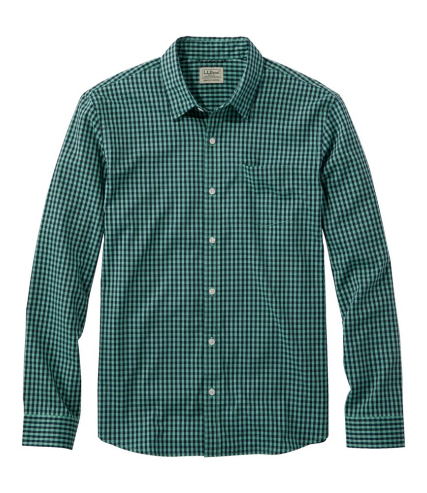 Men's Comfort Stretch Performance Shirt, Long-Sleeve, Slightly Fitted Untucked Fit, Plaid, Lichen Green, small image number 1