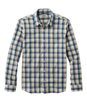 Men's Comfort Stretch Performance Shirt, Long-Sleeve, Slightly Fitted Untucked Fit, Plaid