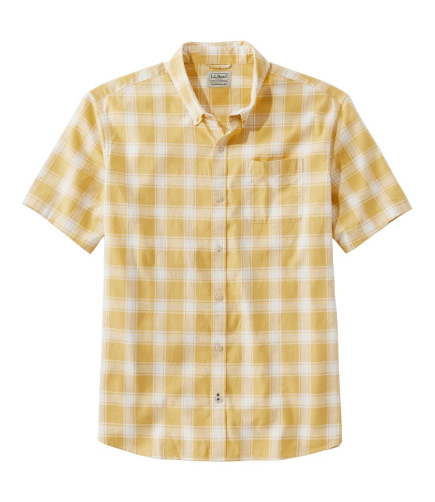 Men's Backyard BBQ Shirt, Short-Sleeve, Traditional Untucked Fit, Plaid, Light Gold, small image number 1