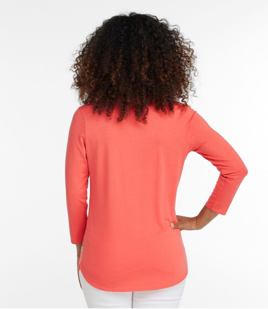 Women's Soft Stretch Supima-Blend Tee, Three-Quarter-Sleeve V-Neck, Light Moss, small image number 3