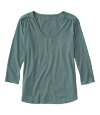 Women's Pima Cotton Shaped Jewelneck Tee, Three-Quarter