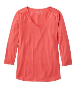 Women's Soft Stretch Supima-Blend Tee, Three-Quarter-Sleeve V-Neck