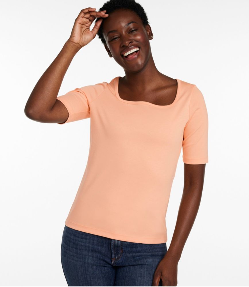 Women's Pima Cotton Tee, Soft Squareneck Elbow-Sleeve, Pale Rose, small image number 2