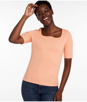 Women's Pima Cotton Tee, Soft Squareneck Elbow-Sleeve